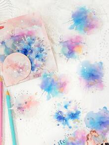 CANDY POETRY 10入/包 水彩漸層全息貼紙，適用剪貼簿、創意美學裝飾、DIY手工材料、節日禮物、個性化剪貼簿學校用品、返校用品 - 綠色 - 查看 4