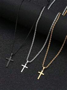 1 pieza Collar con colgante de cruz de acero inoxidable con estilo punk, adecuado para uso empresarial/casual diario, regalo para novio/hijo