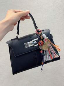 HXXOOS 1 Peça Pingente de Bolsa Estilo Boho com Borlas Coloridas para Mulheres, Pingente Retrô em Forma de Coração com Contas, Acessório DIY para Bolsas, Mochilas e Decoração de Carro de Crochê