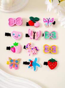 50 pièces de pinces à cheveux en argile souple colorée en forme de nœud papillon, clips de canard mignon et accessoires décoratifs pour cheveux en forme de fraise, convient pour un usage quotidien