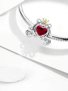 1 PC 925 Bạc Sterling Trái Tim Đỏ Mặt Dây Chuyền Charm Mặt Dây Chuyền Phù Hợp Cho Vòng Tay DIY Trang Sức Nữ - Bạc - Xem 7