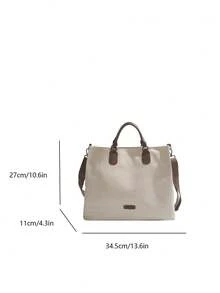 1pc Canvas Tote Bag, Large Capacity, Simplistic Design, Suitable For Women, Fits Laptop And Textbooks, Lightweight And Portable, Ideal For Daily Use, Commuting, School, College Students