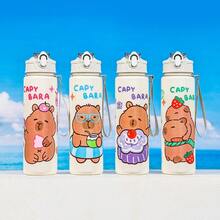 (Bình nước thiết kế Capybara, phù hợp cho bé trai và bé gái, có 4 mẫu) Bình nước cho học sinh, phù hợp cho trẻ mẫu giáo, giám sát việc uống nước. Có cốc đánh dấu. 1 bình nước - 800ml, cốc có ống hút, có dây đeo, chống rò rỉ, chống rơi, di động - thích hợp cho du lịch, hoạt động ngoài trời - Nhiều màu - Xem 2