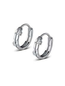 1 par de pendientes de aro de cadena doble hueca delicada de plata esterlina S925 para mujeres - Unitalla - Ver 5