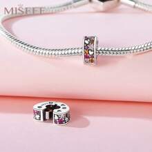 MISEFF 1 Pc Genuine S925 Sterling Silver Charm Synthetic Zirconia Fixed Clip Locator Clasp Pendant Suitable For DIY Bracelet Necklace Luxury Fine Jewelry Making Ladies Birthday Gift For Friends