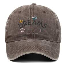 1 pièce Casquette de baseball imprimée "DREAMS", minimaliste, décontractée, mode, vintage, avec une sangle absorbante douce, taille réglable, légère, protection solaire, polyvalente, convient aux activités extérieures, port quotidien, rassemblements, vacances, cadeau parfait pour les amis et la famille
