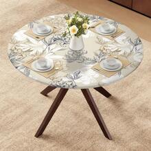 1入防水白色聚酯桌布，可愛印花圖案適用於家庭餐飲，彈性圓桌套 - 彩色 - 查看 21