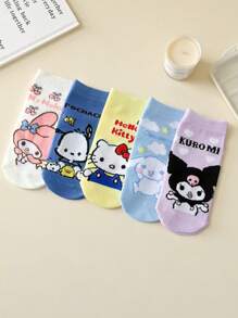Sanrio 5 Pairs Of Random Sanrio Hello Kitty Culomi Socks Casual And Versatile For Everyday Wear Youth Socks Low Vamp Summer Short Tube Socks No Show Socks