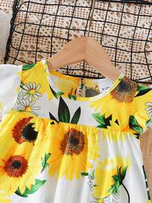 Baby Girl Little Cap Sleeve Sunflower Dress Baby Fashion Cute Princess Dress - White - View 3