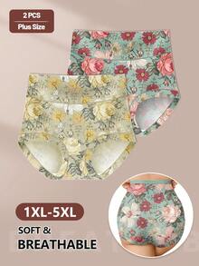 MIOTAN 2条装加大码女式高腰柔软舒适印花三角裤，日常穿着 - 彩色 - 查看 4