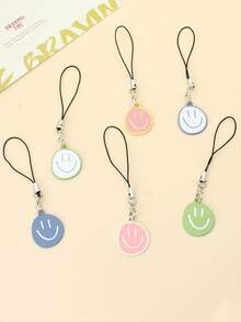 1 件不对称笑脸马卡龙色手机挂绳，韩式独特装饰挂绳和防丢钥匙扣