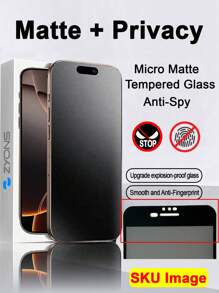 ZYONS 2 protectores de pantalla de vidrio templado mate y esmerilado antiespia para iPhone, cobertura completa, tacto delicado, antihuellas, fácil de instalar, antirreflejo, antiimpactos, compatible con iPhone 16E/16 Pro Max/16 Pro/16 Plus/16/15 Pro Max/14 Pro Max/13 Mini/12/11/XS MAX/XR/8+/7 Plus. Regalo ideal para cumpleaños, familia y amigos.