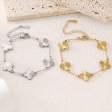 1pc 18K Gold Stainless Steel Premium Handcrafted Four-Leaf Clover Bracelet, Suitable For Women's Daily Wear