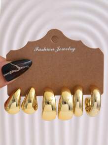 6-18PCS Luxury Gold Thick Twisted C-Shape Teardrop Earring Set, Suitable For Women Fashion Metal Geometric Round Earrings, Personalized Exaggerated CC Earrings Creative Vintage Hoop Earrings Set