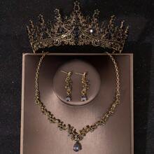 1 Set de 4 piezas - corona de novia, collar, aretes, set de joyas plateado, accesorios elegantes para la boda y fiesta para mujeres