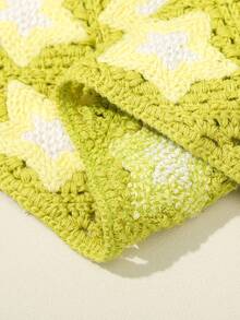 1 件女士头巾可爱绿色针织星星图案日常佩戴围巾钩针头巾发巾