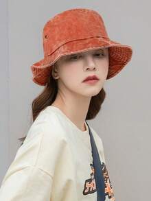 1顶女士纯色水洗渔夫帽，可折叠做旧钓鱼帽，男女通用户外防晒帽，适合日常佩戴 - 純色 - 查看 8