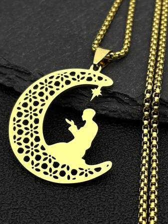 สร้อยคอจี้พระจันทร์ดาวอิสลามมุสลิม Pevout สแตนเลส