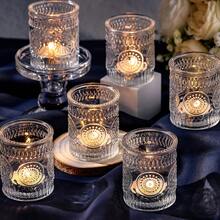 6pcs/Set Glass Wish Candle Holders, Large Capacity For Dining Table Centerpieces, Tea Light Candle Holders For Weddings, Parties, Home Decor - Multicolor - View 14