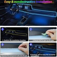 1 Set Of 118-Inch Car Interior LED Light Bar, Car Ambient Light USB Lights, Car Interior LED Strip Lights, App-Controlled, RGB Music Sync, Fiber Optic Ambient Lighting For Car Door, Console, And Dashboard With Color-Changing Rhythm - 118 inch - Xem 7