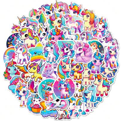 Bộ 50 miếng dán hình kỳ lân, hình dán dễ thương dùng để dán lên laptop, bình nước, sách, quà tặng, túi xách, hành lý, sổ lưu niệm, xe hơi, hình dán cầu vồng chống thấm nước, phù hợp cho thanh thiếu niên và người lớn.