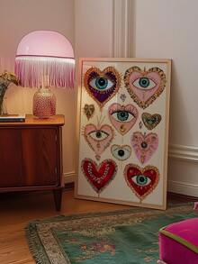 1pc Canvas Wall Art Poster With Optional Frame, Gothic Evil Eye & Heart Shape Print Poster, Vintage Dark Maximalism Art Style, Suitable For Living Room, Bedroom Wall Hanging, Tabletop Display, Ideal Wall Art Home Decor Gift