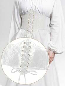 1 件女士白色蕾丝束腰，性感宫廷风格，适合万圣节派对或日常通勤装