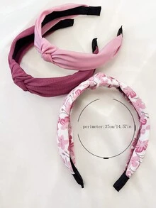 Bộ 3 chiếc băng đô vải rộng màu trơn họa tiết hoa mai cho nữ, kiểu dáng ngọt ngào, phù hợp cho cả ngày thường và ngày lễ, phụ kiện tóc, băng đô cài tóc cho nữ, phụ kiện làm đẹp tại nhà. - Hồng - Xem 2