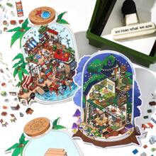 3D niedliche Tier Himmel Ozean Miniatur Szene Aufkleber, DIY Landschaftsaufkleber, Kabineszene zum Stapeln, Geschenk für Kinder, Schulmaterialien, Schulanfang