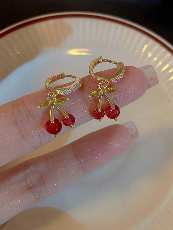 2 pièces Boucles d'oreilles et pendentif en forme de cerise mignonne, convient pour la tenue quotidienne et comme cadeau d'anniversaire pour les femmes