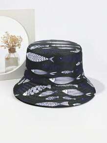 1pc Tropical Fish Printed Reversible Bucket Hat, Unisex Outdoor Beach Vacation Sun Hat Men's Sun Hat Summer Hat, Suitable For Summer Outdoor Activities Such As Hiking And Fishing