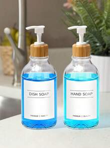 1pc 16oz Soap Dispenser Bottle With Rust-Proof Pump And Bamboo Lid, Kitchen Dish Soap Dispenser, Bathroom Shampoo/Body Wash Dispenser, Translucent Plastic Home Bathroom Decor Fall Decor Back To School