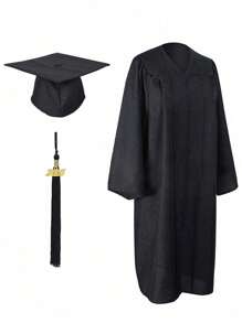 Toge et mortier de remise des diplômes avec poches, gland 2025, convient pour le lycée et l'université, 100% matériaux, mortier neutre mat pour adulte, toge et gland 3 pièces set Halloween