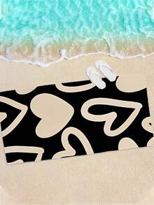 Microfiber Absorbent Quick-Dry 250gsm Creative Heart Print Microfiber Beach Towel/Mat, Suitable For Beach, Yoga, Travel, Camping, Swimming, Picnic, 27.6"X55.1" Or 35.4"X70.9" Large Beach Blanket Beach Essentials - Black - View 2