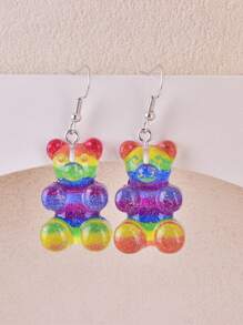 1 paar 3D regenboogbeer lesbische trots oorbellen, feestdecoratie sieraden