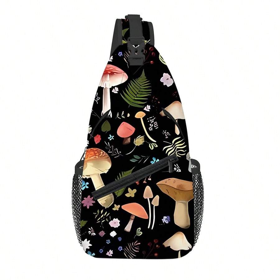 Mushroom Forest Full-Print Chest Bag Fanny Pack - Black - View 1
