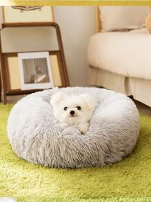 1pc Plush Round Pet Bed, Soft Warm Sleep Cushion Suitable For Cats & Small/Medium Dogs, All Seasons Puppy Keep Dog Bed Cat Bed
