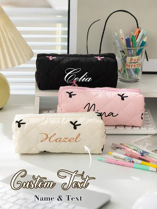 Customized Name Text Butterfly Stationery Bag, Personalized Butterfly Pattern Large Capacity Student Canvas Pencil Case, Ditsy Floral Portable Desktop Stationery Collection Box, Personalized Text Stationery Storage Bag, Office Supplies Storage Box, Minimalist, Portable Large Capacity Simple Style, Back To School Gift, Gift For Friends, Classmates' Birthday, Back To School, High School Senior High School Students, College Students, University Students, Freshman, Sophomore, Underclassmen