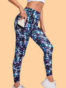 1 件印花高腰运动紧身裤、瑜伽裤、修身紧身裤