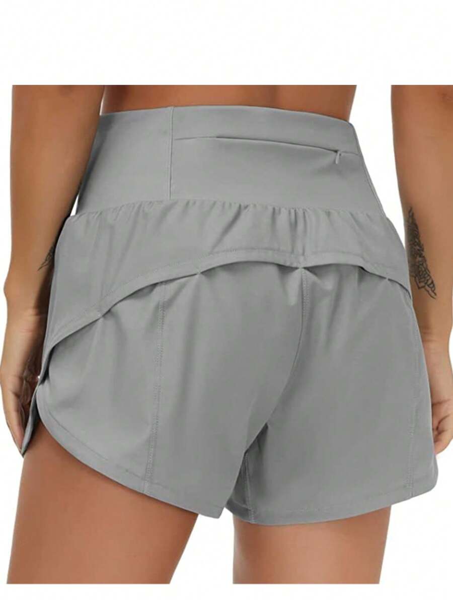Womens High Waisted Running Shorts Quick Dry Athletic Workout Shorts With Mesh Liner Zipper Pockets - 灰色 - 查看 1
