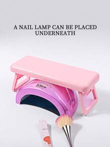1pc Foldable Nail Pillow With Heightening Design, Built-In Nail Lamp, Plastic Armrest Pad For Nail Salon, Simple Style Hand Desk Pad, Light Luxury Nail Accessory Support Bracket, Portable And Foldable