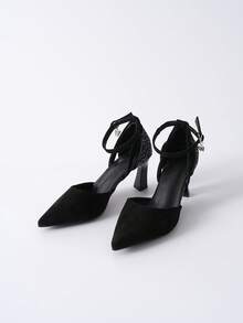 女士珠光露跟高跟鞋，时尚舒适百搭，圣诞节冬季送礼佳品 - 黑色 - 查看 9