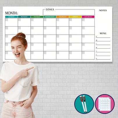 Dry Erase Weekly Calendar - 2 Packs, 29.92x14.96inch Undated Wall Planner, Sunday Start, Reusable Whiteboard With Daily Sections, Includes 2 Markers And Stickers - Perfect For Home, Office,