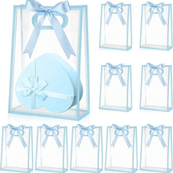 1/4/12 Stücke durchsichtige Geschenktüten mit Schleife für Baby-Shower, Abschluss, wiederverwendbare PP-Blumentüte mit Schleife für Hochzeit, Braut, Geburtstag, Baby-Shower-Party, Geschäft, 7x10x3,15 Zoll