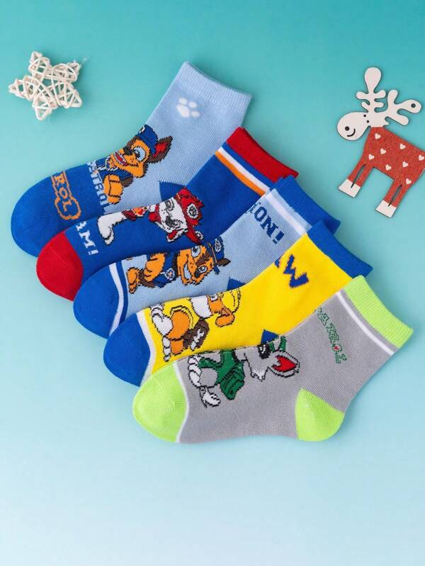 Paw Patrol 5/10 Paar Kinder Ganzjahres Jungen Kurzsocken mit süßem Cartoon Hund und Kapitän Motiv, Schülersocken