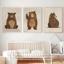 Cute Bear 1 Or 3 Nursery Wall Art Set: 3 PiecesForest Theme Nursery Decor With Hand Painted Brown Bears And Blush - Unisex Scandinavian Nursery Prints - Multicolor - View 5