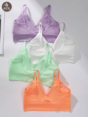 4pcs Solid Color Backless Wireless/Wireless Detachable Padded Seamless Bras For Women