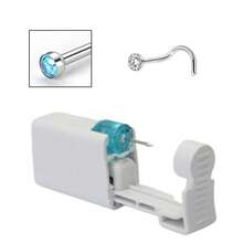 1 pezzo kit monouso per piercing al naso con elemento per piercing incorporato e 1 pezzo di anello per il naso - Pistola per piercing al naso sicura per uso domestico