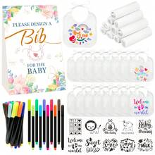 16/37 Pcs DIY Bibs Decorating Kit 16 White Bibs 10 Stencils 10 Fabric Markers 1  Game Sign - WDTZ-cáo-1 - Xem 4