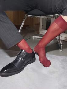 1pair Comfortable Lightweight Men's Wide Striped Dress Socks,Imitation Silky And Excellent Elasticity Design,Colorful Red/Blue/White/Black/Green Striped Business Suit Socks,Breathable Gentleman's Crew Mid Length Socks, Fall